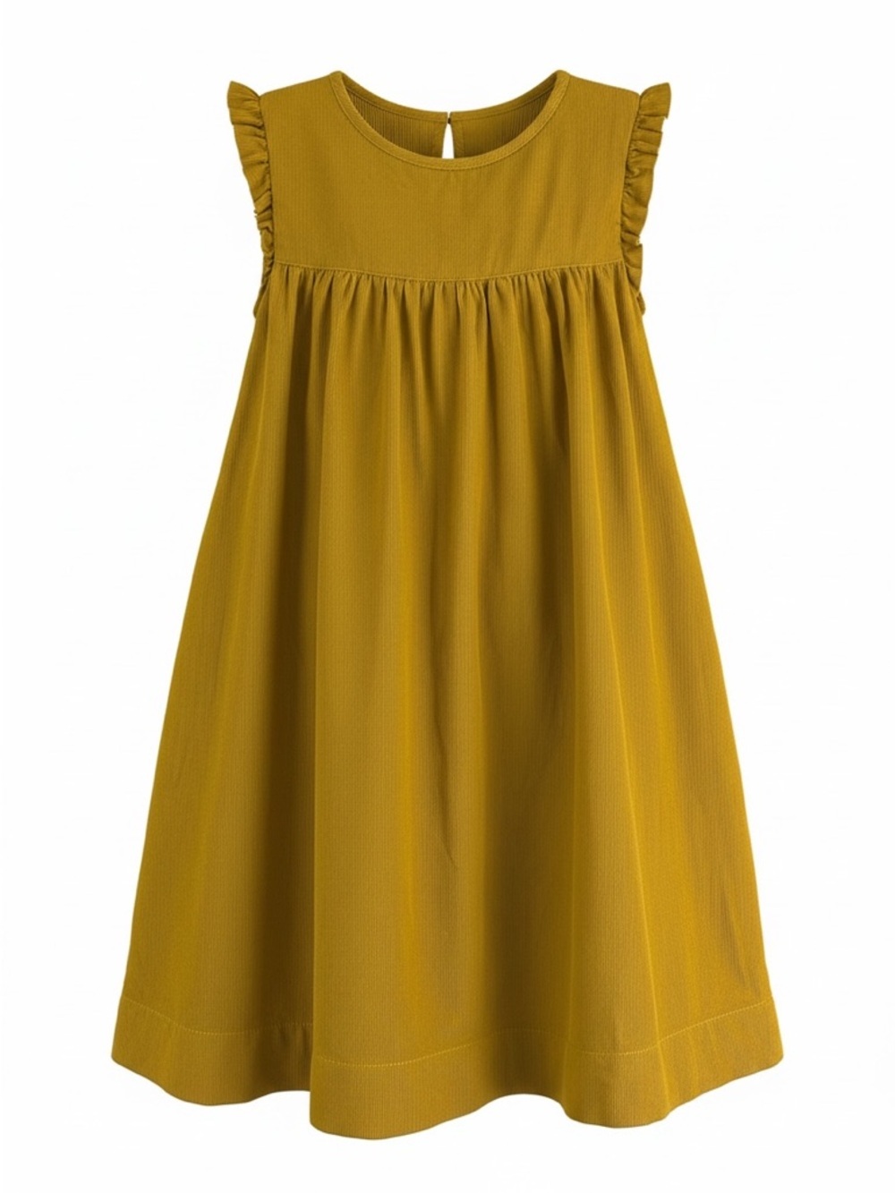 Mini Boden Mustard Corduroy Dress Girls 9/10 Ruffle Cap Sleeve A-Line Fall